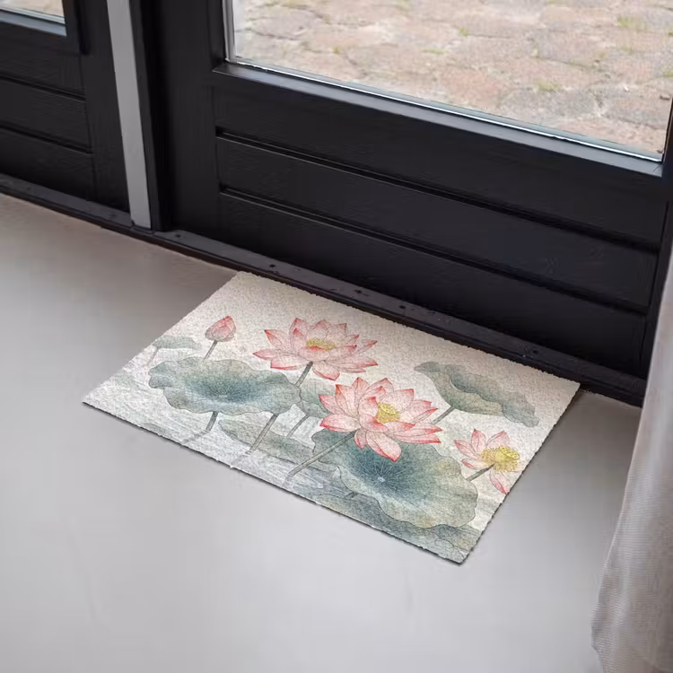 Aquarel - Lotusbloemen - Kleurrijk Deurmat klein -sfeer2