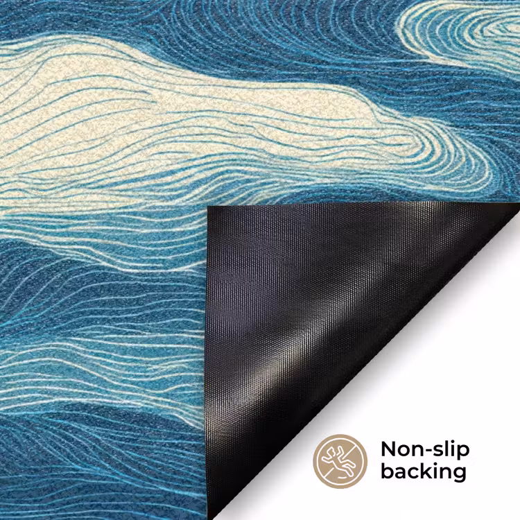 Golven - Abstract - Patroon - Blauw - Wit Deurmat klein 898 -antislip_EN