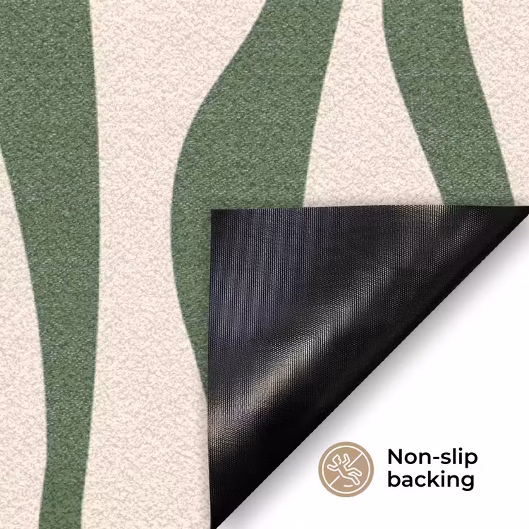 Golvende lijnen - Beige - Groen - Strepen - Abstract Deurmat klein -antislip_EN