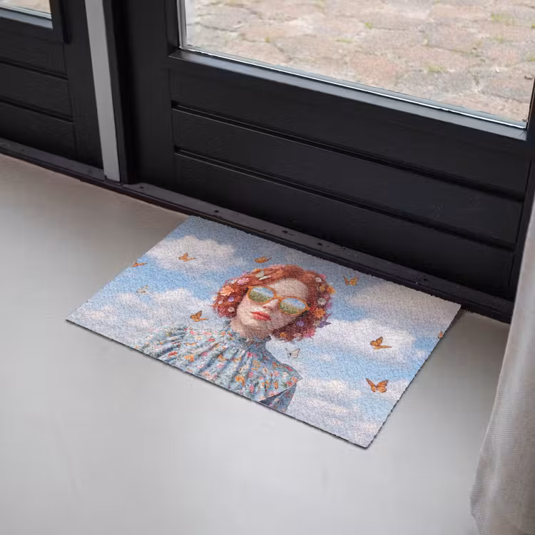 Vrouw - Bloemen - Zomer - Portret - Kleurrijk Deurmat klein -sfeer2