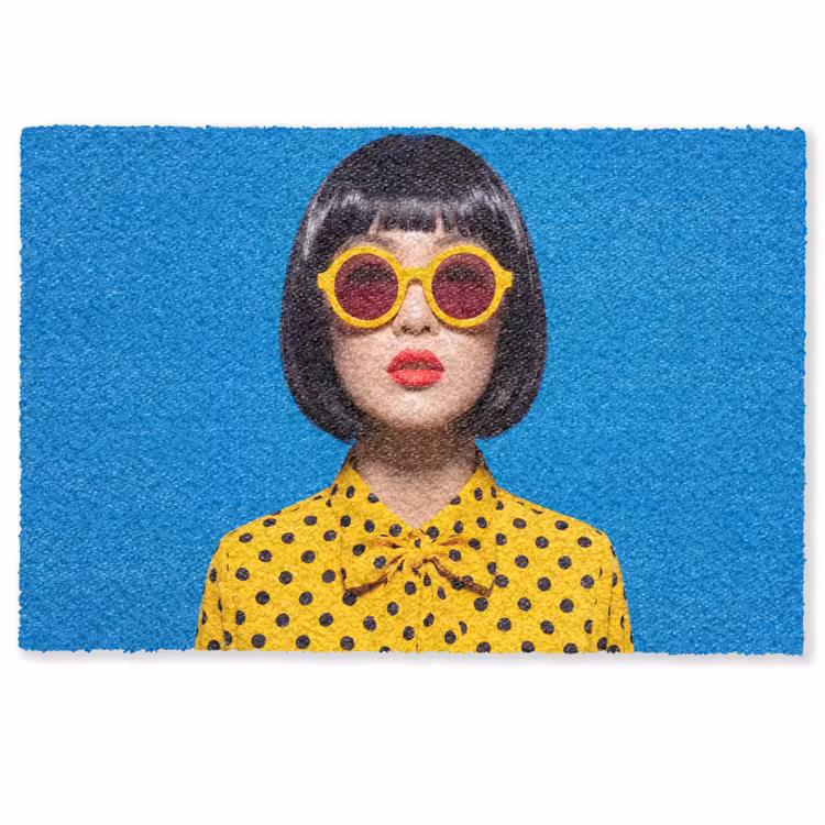 Vrouw - Zonnebril - Pop Art - Portret - Geel Deurmat klein -zkaufland3d
