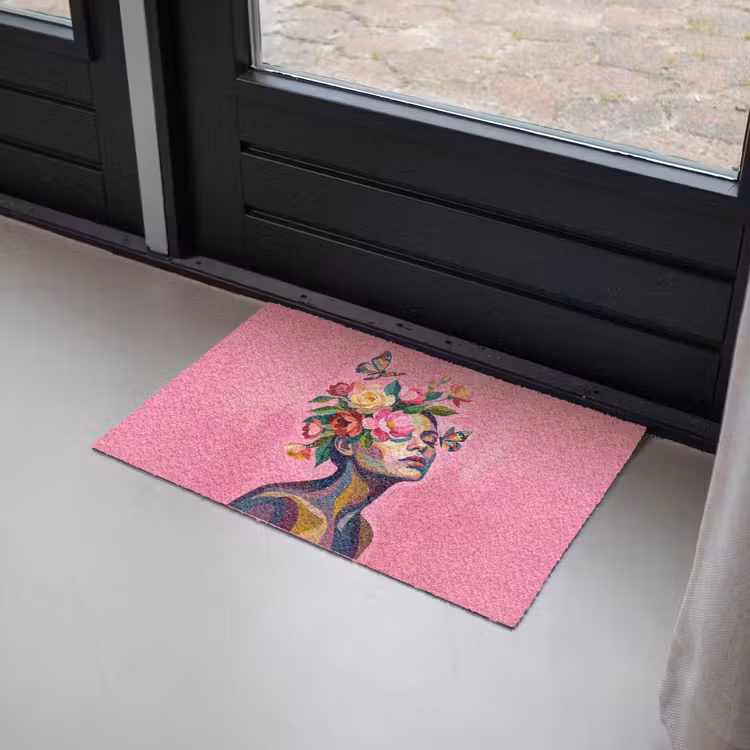 Vrouwengezicht - Vlinders - Kleurrijk Deurmat klein -sfeer2