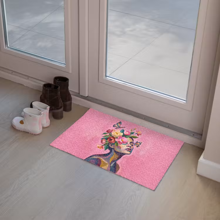 Vrouwengezicht - Vlinders - Kleurrijk Deurmat klein -sfeer3