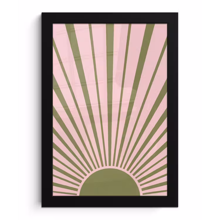 Abstract - Stralen - Grafisch - Roze - Groen fotolijst zwart zonder passe partout klein -3d
