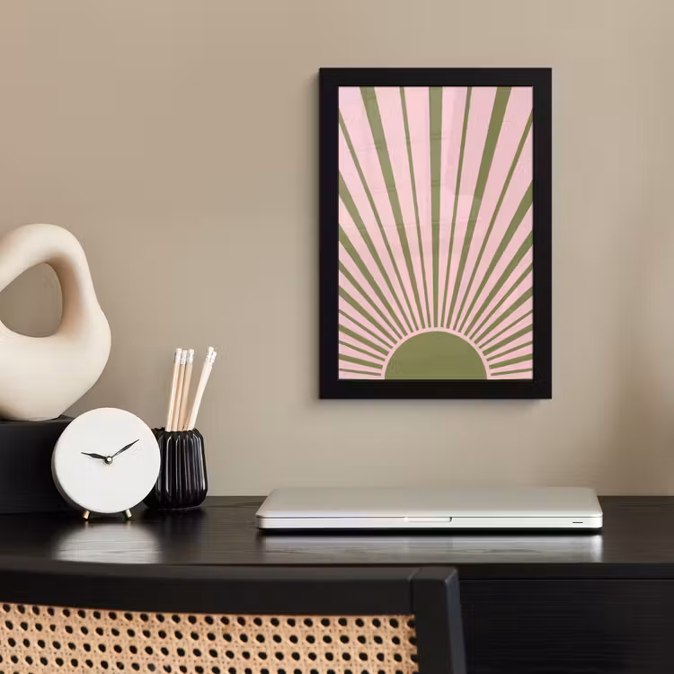 Abstract - Stralen - Grafisch - Roze - Groen fotolijst zwart zonder passe partout klein -sfeer1