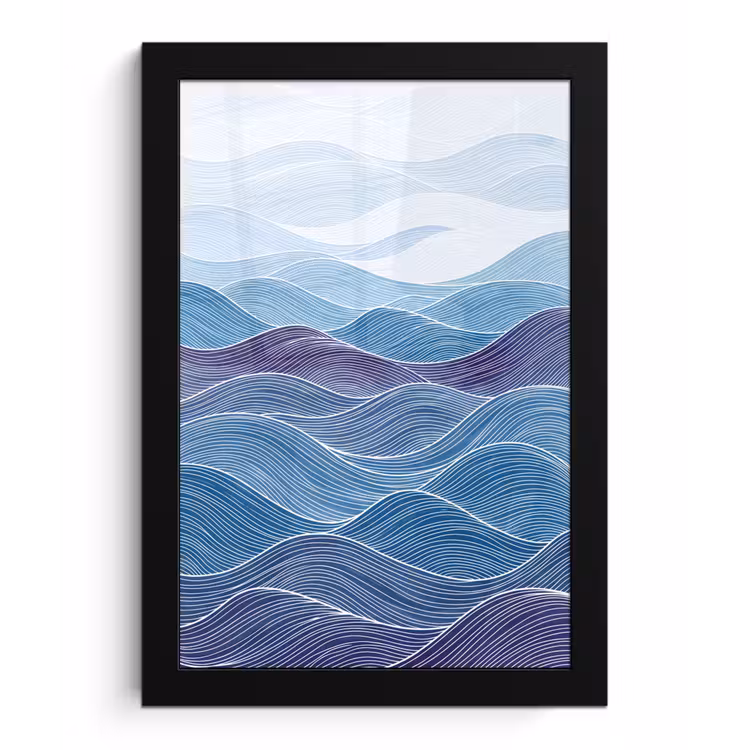 Abstract - Golven - Patroon - Blauw - Modern fotolijst zwart zonder passe partout klein -3d