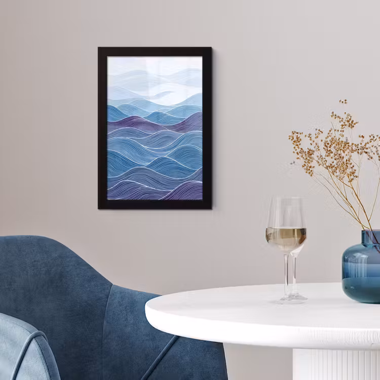 Abstract - Golven - Patroon - Blauw - Modern fotolijst zwart zonder passe partout klein -sfeer4