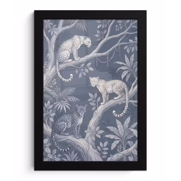 Dieren - Jungle - Illustratie - Bomen - Blauw fotolijst zwart zonder passe partout klein -3d