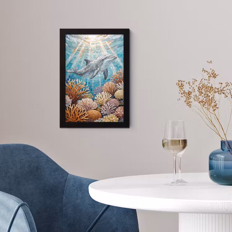 Dieren - Mozaïek - Oceaan - Koraal - Blauw fotolijst zwart zonder passe partout klein -sfeer4
