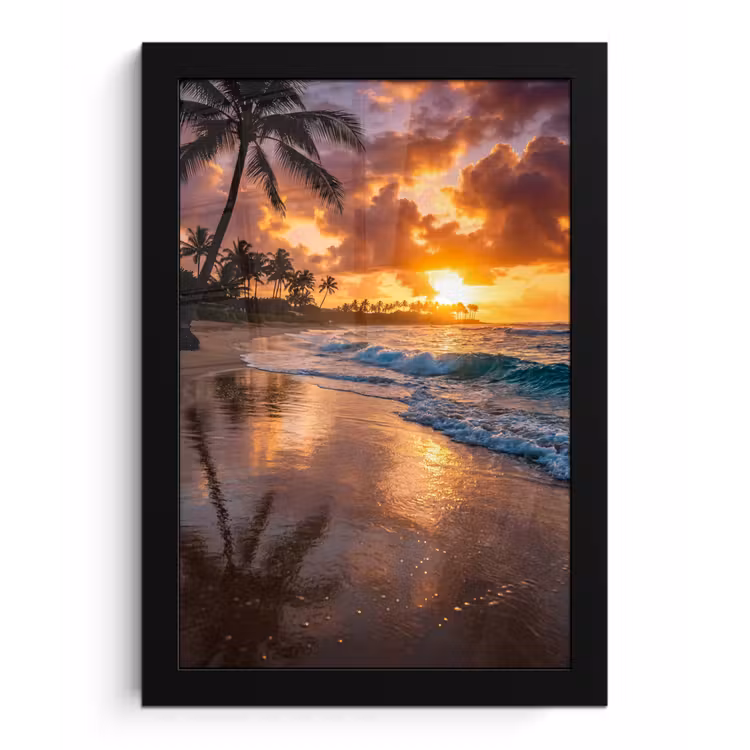 Strand - Zonsopgang - Tropisch - Natuur - Oranje fotolijst zwart zonder passe partout klein -3d
