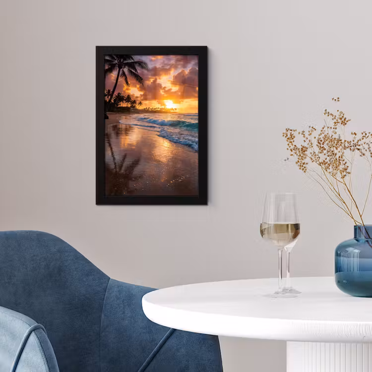 Strand - Zonsopgang - Tropisch - Natuur - Oranje fotolijst zwart zonder passe partout klein -sfeer4
