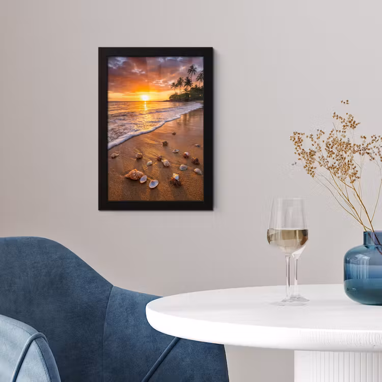 Strand - Zonsondergang - Palmbomen - Natuur - Oranje fotolijst zwart zonder passe partout klein -sfeer4