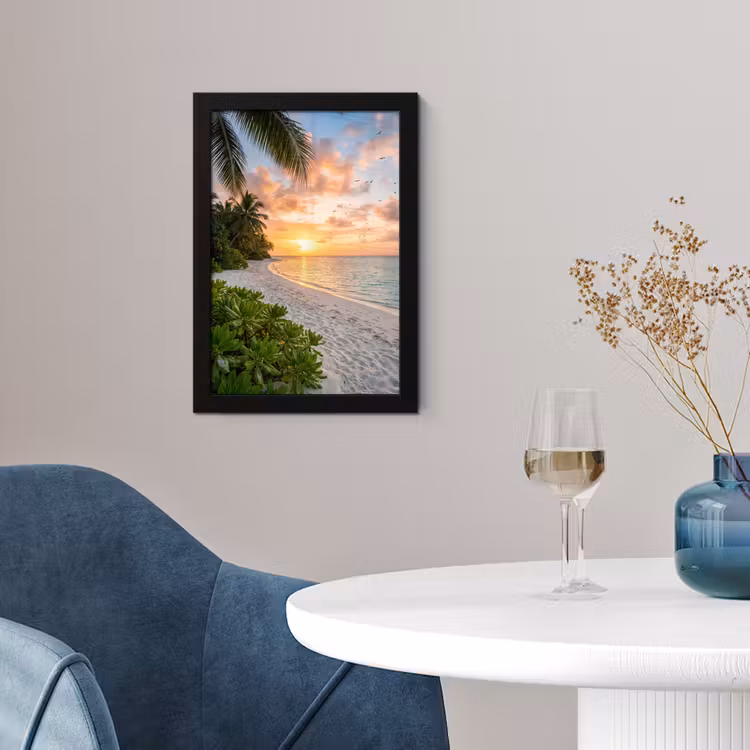 Strand - Zonsondergang - Palmbomen - Tropisch - Natuur fotolijst zwart zonder passe partout klein -sfeer4
