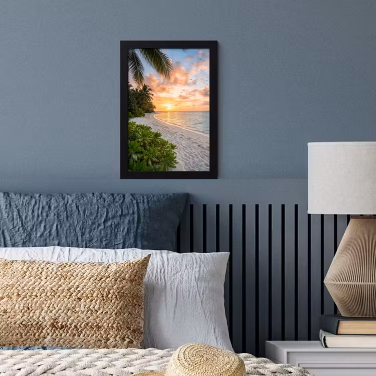 Strand - Zonsondergang - Palmbomen - Tropisch - Natuur fotolijst zwart zonder passe partout klein -sfeer3