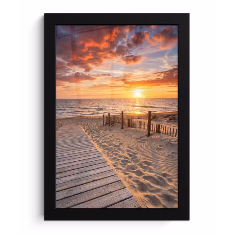 Strand - Zonsondergang - Zee - Natuur - Oranje fotolijst zwart zonder passe partout klein -3d