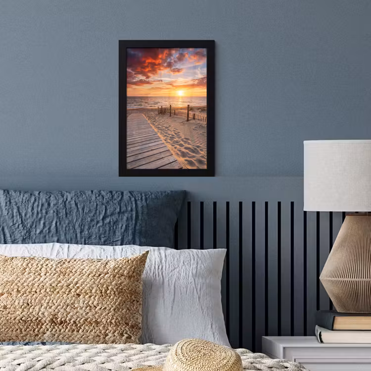 Strand - Zonsondergang - Zee - Natuur - Oranje fotolijst zwart zonder passe partout klein -sfeer3