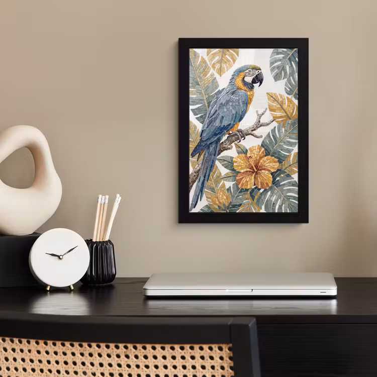 Vogel - Tak - Natuur - Mozaïek - Blauw fotolijst zwart zonder passe partout klein -sfeer1