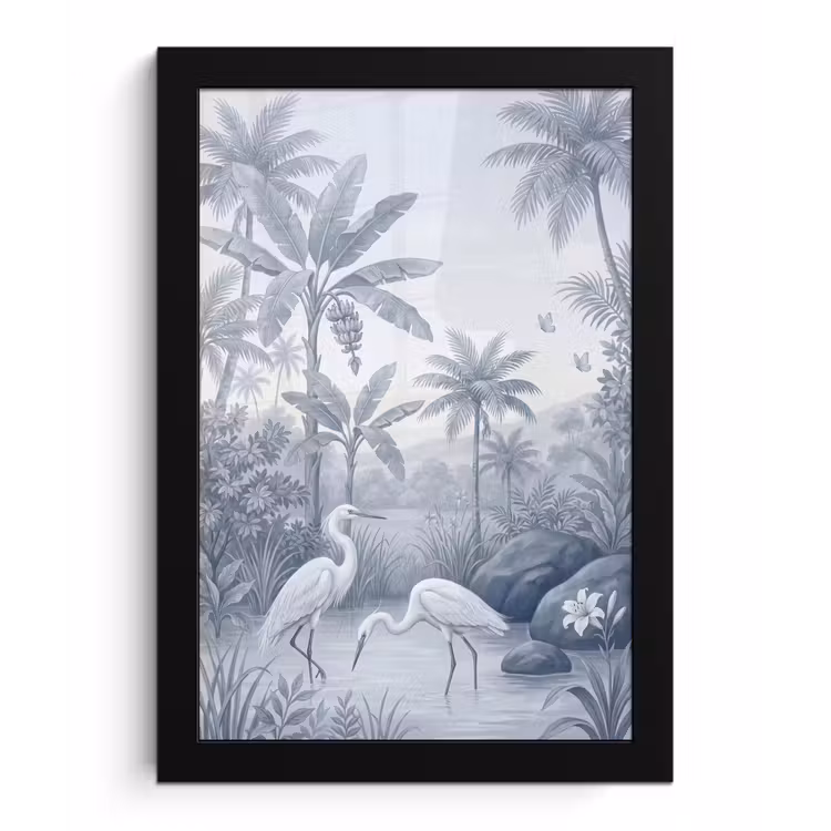 Vogel - Water - Tropisch - Natuur - Blauw fotolijst zwart zonder passe partout klein -3d