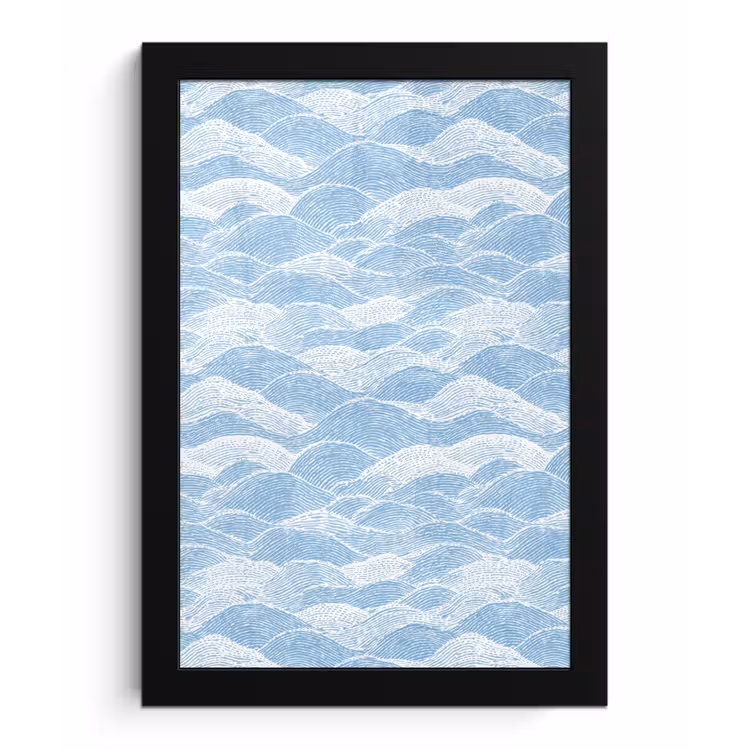 Blauw - Wit - Golven - Getekend fotolijst zwart zonder passe partout klein 224 -3d