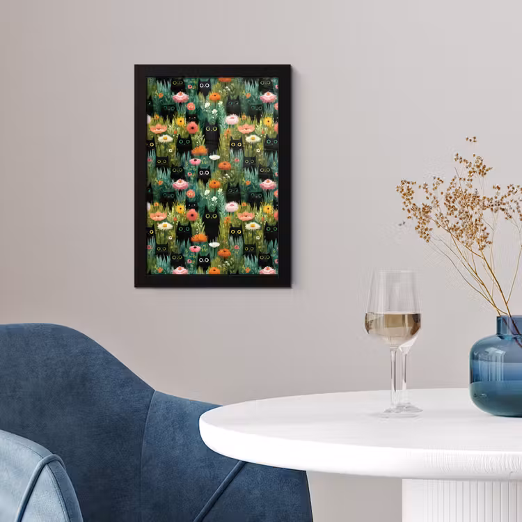 Katten - Bloemen - Kleurrijk fotolijst zwart zonder passe partout klein 224 -sfeer4