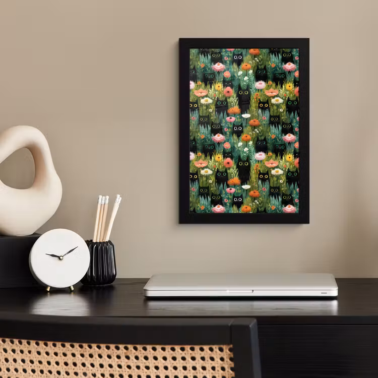 Katten - Bloemen - Kleurrijk fotolijst zwart zonder passe partout klein 224 -sfeer1