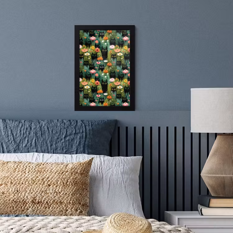 Katten - Bloemen - Kleurrijk fotolijst zwart zonder passe partout klein 224 -sfeer3