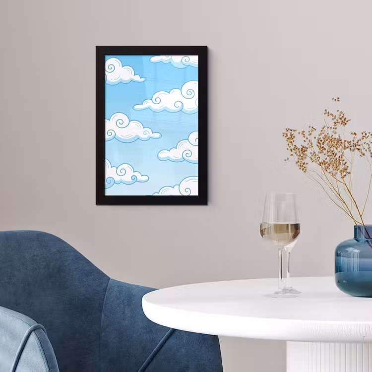 Wolk - Lucht - Cartoon - Blauw - Wit fotolijst zwart zonder passe partout klein -sfeer4