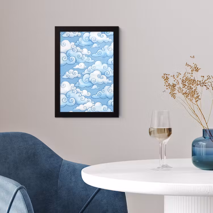 Wolken - Patroon - Hemel - Illustratie - Wit fotolijst zwart zonder passe partout klein -sfeer4