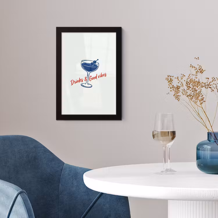 Cocktail - Glas - Illustratie - Blauw - Wit fotolijst zwart zonder passe partout klein -sfeer4