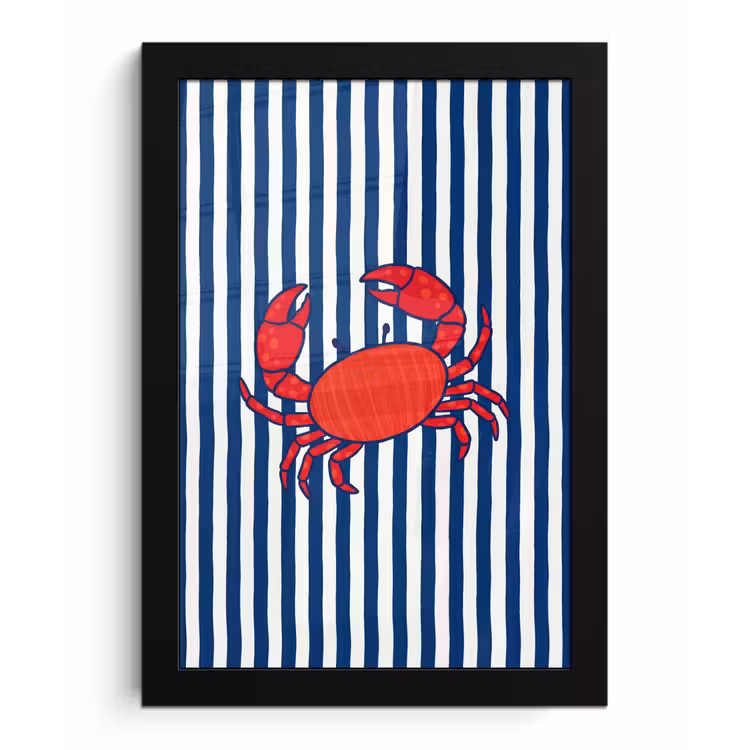 Krab - Strepen - Zeeleven - Illustratie - Rood fotolijst zwart zonder passe partout klein -3d