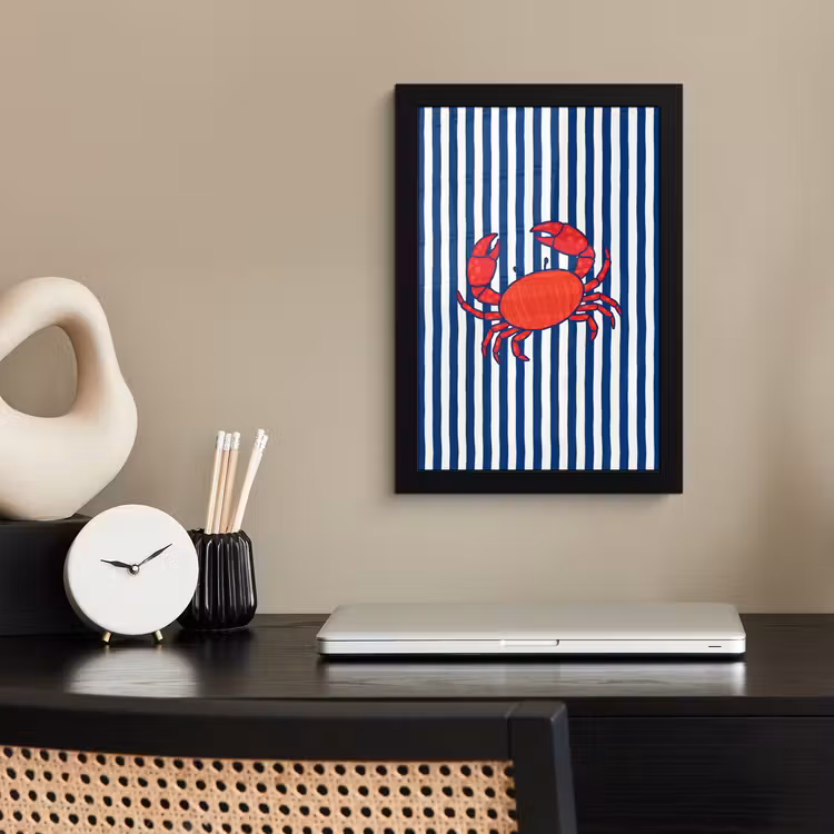 Krab - Strepen - Zeeleven - Illustratie - Rood fotolijst zwart zonder passe partout klein -sfeer1