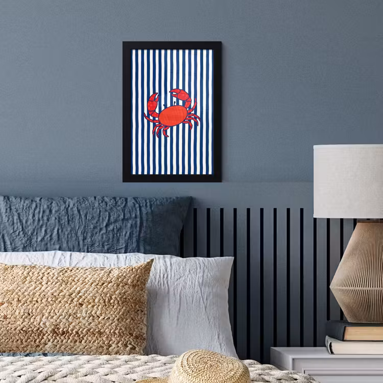 Krab - Strepen - Zeeleven - Illustratie - Rood fotolijst zwart zonder passe partout klein -sfeer3