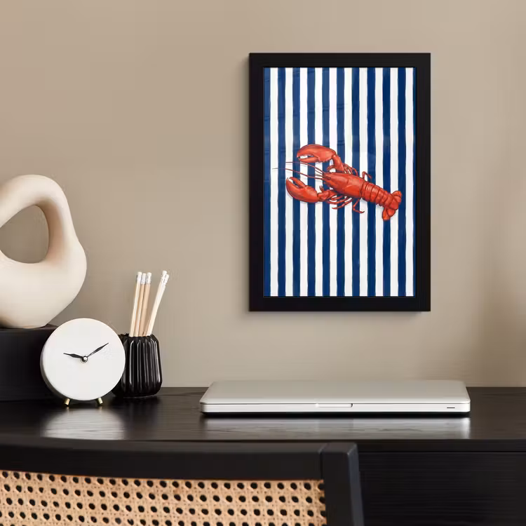 Schaaldier - Kreeft - Marine - Illustratie - Rood fotolijst zwart zonder passe partout klein -sfeer1