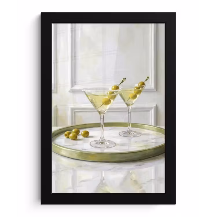 Drank - Martini - Olijven - Modern - Wit fotolijst zwart zonder passe partout klein -3d