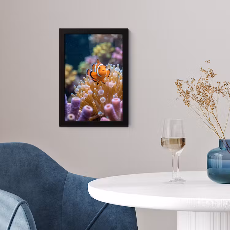 Vis - Koraal - Onderwater - Oranje - Dieren fotolijst zwart zonder passe partout klein -sfeer4