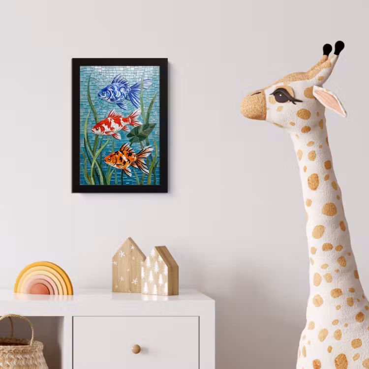 Vis - Mozaïek - Onderwater - Kleurrijk - Dieren fotolijst zwart zonder passe partout klein -usfeer4_kinderkamer