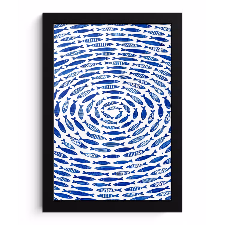 Vis - Patroon - Onderwater - Abstract - Blauw fotolijst zwart zonder passe partout klein -3d