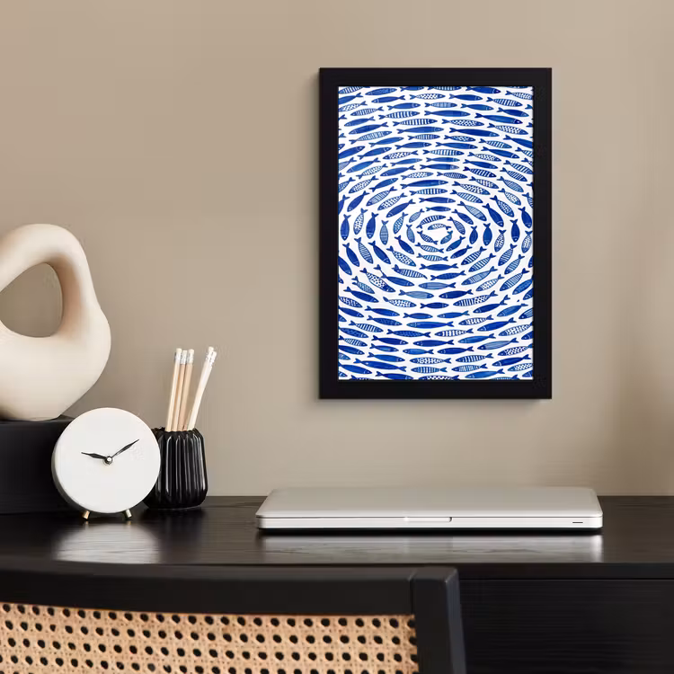 Vis - Patroon - Onderwater - Abstract - Blauw fotolijst zwart zonder passe partout klein -sfeer1