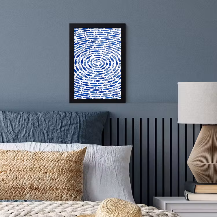 Vis - Patroon - Onderwater - Abstract - Blauw fotolijst zwart zonder passe partout klein -sfeer3