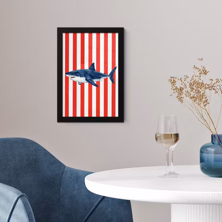 Vis - Haai - Zee - Illustratie - Blauw fotolijst zwart zonder passe partout klein -sfeer4