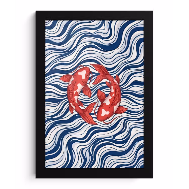 Vis - Water - Natuur - Illustratie - Rood fotolijst zwart zonder passe partout klein -3d