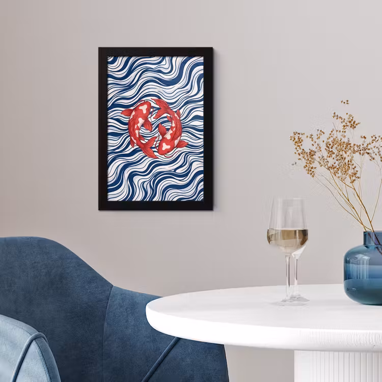 Vis - Water - Natuur - Illustratie - Rood fotolijst zwart zonder passe partout klein -sfeer4