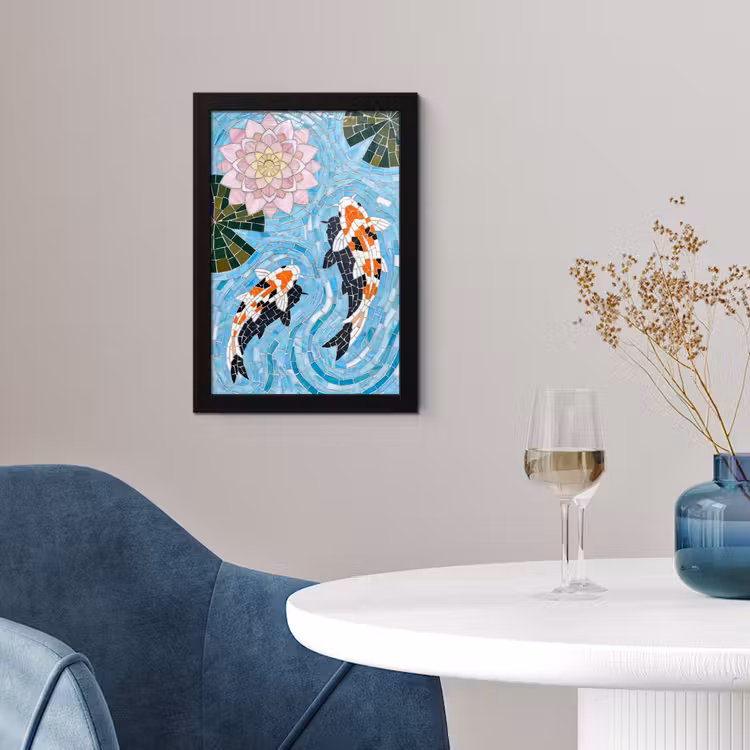 Vis - Water - Natuur - Mozaïek - Blauw fotolijst zwart zonder passe partout klein -sfeer4