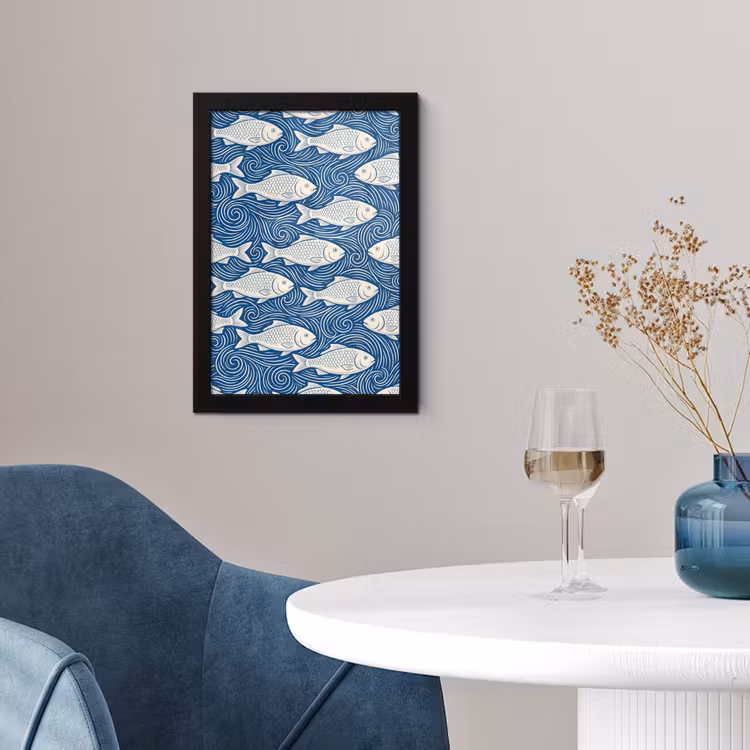Vis - Water - Patroon - Grafisch - Blauw fotolijst zwart zonder passe partout klein -sfeer4