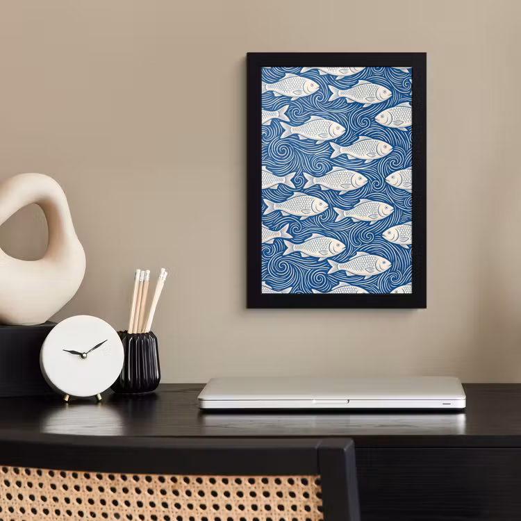 Vis - Water - Patroon - Grafisch - Blauw fotolijst zwart zonder passe partout klein -sfeer1
