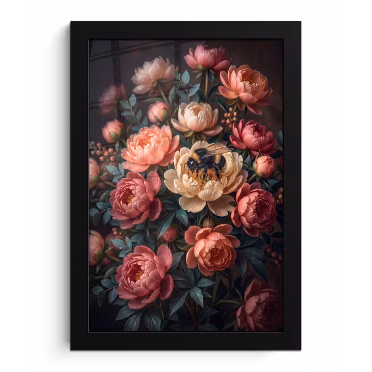 Bloemen - Insect - Natuur - Roze fotolijst zwart zonder passe partout klein -3d