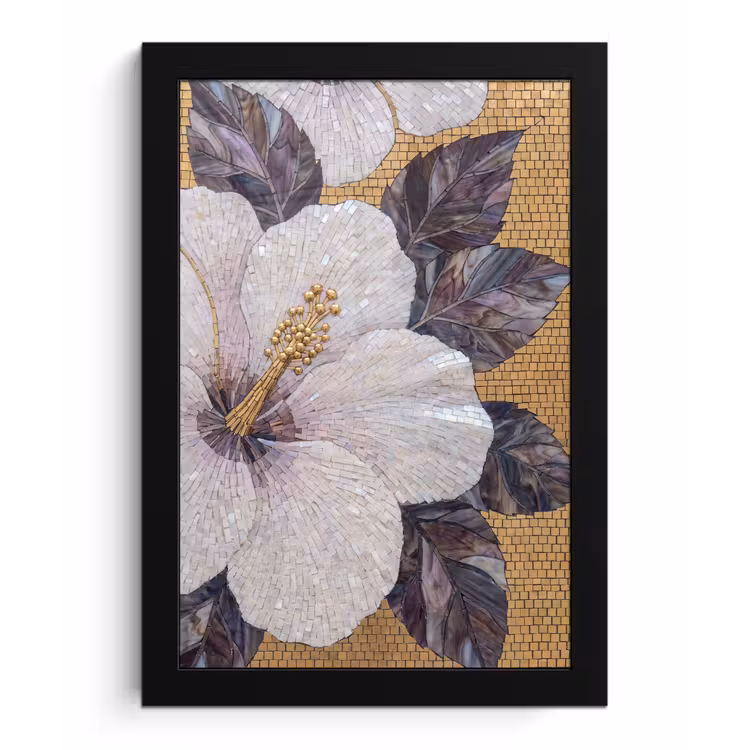 Bloemen - Mozaïek - Kunst - Modern - Goud fotolijst zwart zonder passe partout klein -3d