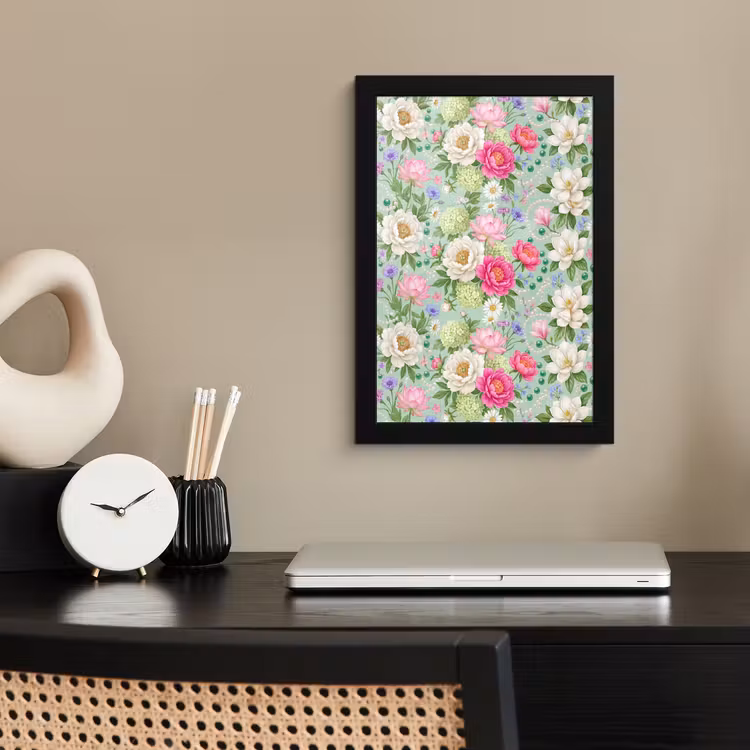 Bloemen - Patroon - Botanisch - Groen fotolijst zwart zonder passe partout klein -sfeer1