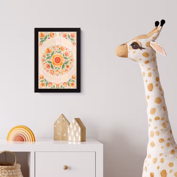 Bloemen - Patroon - Decoratief - Oranje fotolijst zwart zonder passe partout klein -usfeer4_kinderkamer