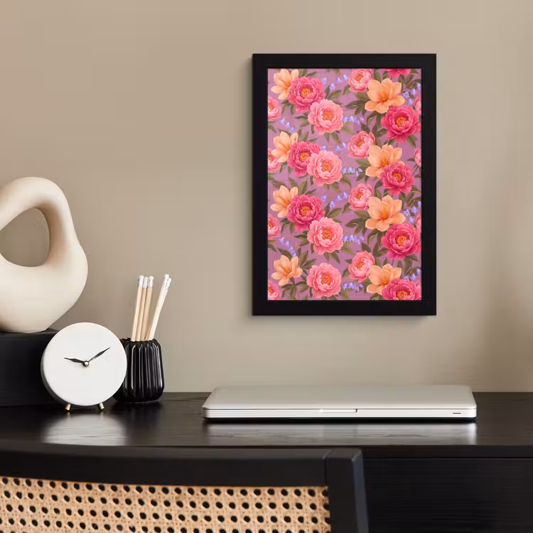 Bloemen - Patroon - Illustratie - Roze fotolijst zwart zonder passe partout klein -sfeer1